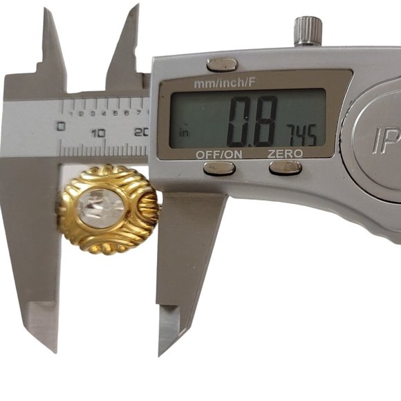 Monet Gold Tone Oval Clear Glass Rhinestone Center Clip-On Earrings, Signed K987 - Picture 8 of 9